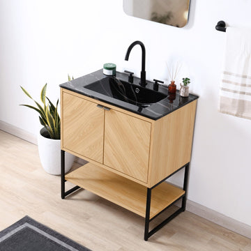 Juhl Chevron-Front Modern Minimalist 2-Shelf Bath Vanity Cabinet Only (Sink Basin Not Included)